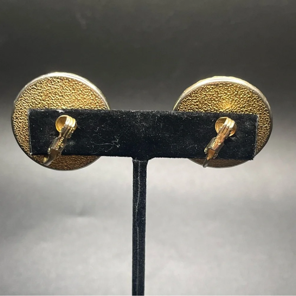 vintage sarah coventry confetti lucite clip on earrings gold tone round